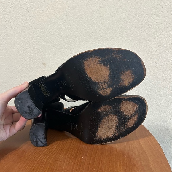 Vintage Kenneth Cole Black Leather Fur Exterior Clasp strap closure Italy Size 8 - Picture 3 of 11